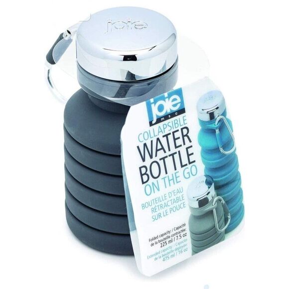 Joie Collapsible Water Bottle On The Go Silicone BPA Free 16oz. Reusable Gray - Picture 1 of 6